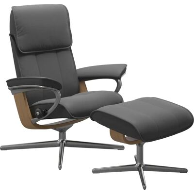 STRESSLESS Admiral Relaxsessel - Leder Grau BATICK - Cross Base Eiche - 84cm STRESSLESS Admiral Relaxsessel - Leder Grau BATICK - Cross Base Eiche - 84cm