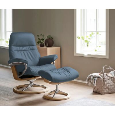 Stressless Sunrise Blau Leder Sessel - Relaxfunktion Drehsystem Stressless Sunrise Blau Leder Sessel - Relaxfunktion Drehsystem