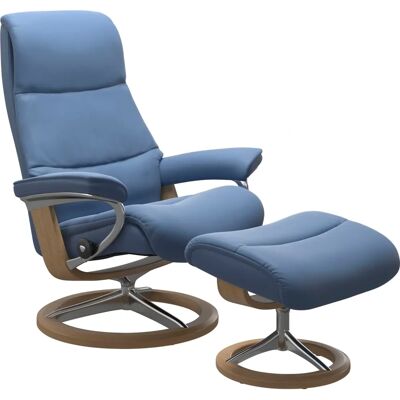 Stressless View Relaxsessel - Eiche, Blau, Leder, Relax & Dreh Stressless View Relaxsessel - Eiche, Blau, Leder, Relax & Dreh