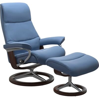 Stressless View Fußhocker - Komfortabel, Blaues Leder, Holzgestell Stressless View Fußhocker - Komfortabel, Blaues Leder, Holzgestell