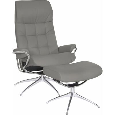 STRESSLESS London - Grauer Relaxsessel mit Leder und Sternbasis STRESSLESS London - Grauer Relaxsessel mit Leder und Sternbasis