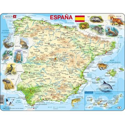Larsen Puzzle Rahmen - Karte von Spanien - 58 Teile Larsen Puzzle Rahmen - Karte von Spanien - 58 Teile