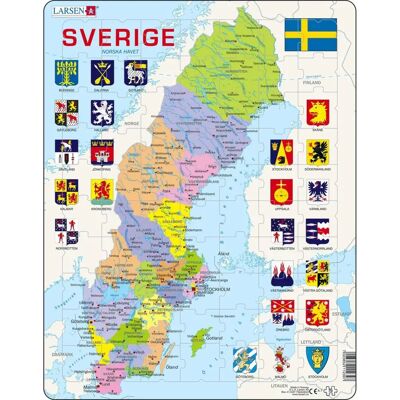 Larsen Puzzle Rahmen - Karte von Schweden - 70 Teile Larsen Puzzle Rahmen - Karte von Schweden - 70 Teile