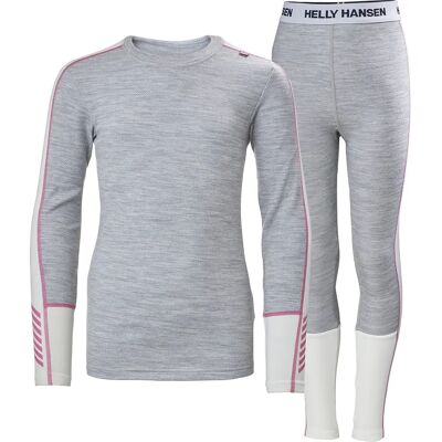 Helly Hansen Junior Lifa Merino Midweight Set Podkoszulek i Spodnie - Szary Melang - Unisex Helly Hansen Junior Lifa Merino Midweight Set Podkoszulek i Spodnie - Szary Melang - Unisex