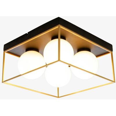 Taklampa ASTRO från Aneta - Fyrkantig - Svart/Guld/Ogenomskinlig vit Taklampa ASTRO från Aneta - Fyrkantig - Svart/Guld/Ogenomskinlig vit