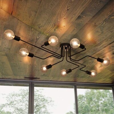 Stoex Lampe de Plafond Moderne en Métal Noir 8 E27 - Publicité Stoex Lampe de Plafond Moderne en Métal Noir 8 E27 - Publicité