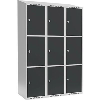 Kaiserkraft Schließfachschrank - 3 Fächer, Hellgrau / Grau, 1200mm, Schrägdach Kaiserkraft Schließfachschrank - 3 Fächer, Hellgrau / Grau, 1200mm, Schrägdach