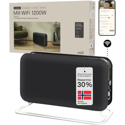 Mill Svart WiFi-Panelovn - 1200W - Elegant & Smart Mill Svart WiFi-Panelovn - 1200W - Elegant & Smart