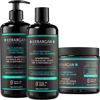 Kerargan - Kit Soins Capillaires à l'Huile de Coco - 3x500ml - Publicité Kerargan - Kit Soins Capillaires à l'Huile de Coco - 3x500ml - Publicité