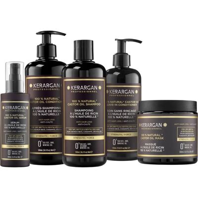 Kerargan - Set de Cuidado Capilar con Aceite de Ricino - Champú, Acondicionador, Mascarilla, Sérum y Leave-In Kerargan - Set de Cuidado Capilar con Aceite de Ricino - Champú, Acondicionador, Mascarilla, Sérum y Leave-In