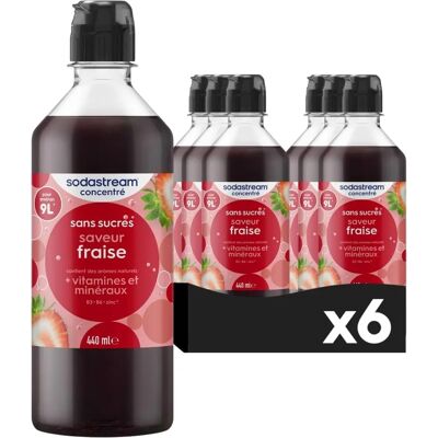 Concentrado de fresa SodaStream - Pack de 6 - 440ml - Hasta 54L Concentrado de fresa SodaStream - Pack de 6 - 440ml - Hasta 54L