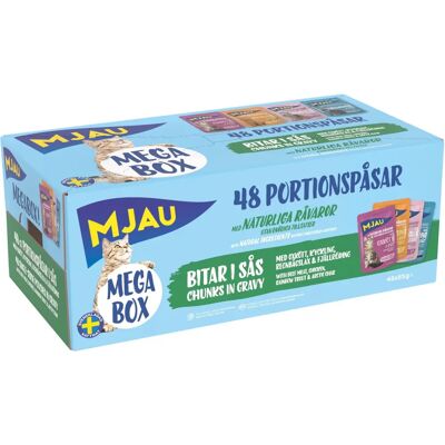 Mjau Multibox 48 x 85 g - Blanding i sås eller gelé - Våtfoder för katter Mjau Multibox 48 x 85 g - Blanding i sås eller gelé - Våtfoder för katter
