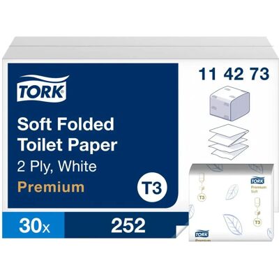 Tork T3 Składany Papier Toaletowy - 2-warstwowy 252 arkuszy - 30 Opakowań Tork T3 Składany Papier Toaletowy - 2-warstwowy 252 arkuszy - 30 Opakowań