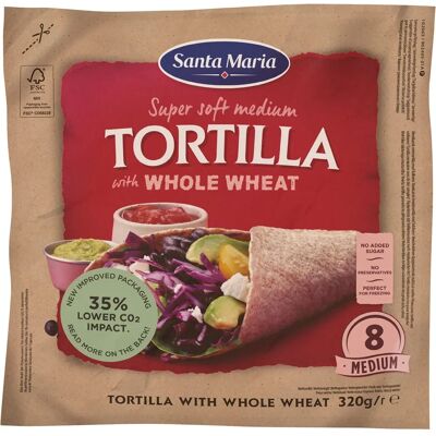 Santa Maria Täysjyväinen Keskikokoinen Tortilla - 8 kpl Santa Maria Täysjyväinen Keskikokoinen Tortilla - 8 kpl