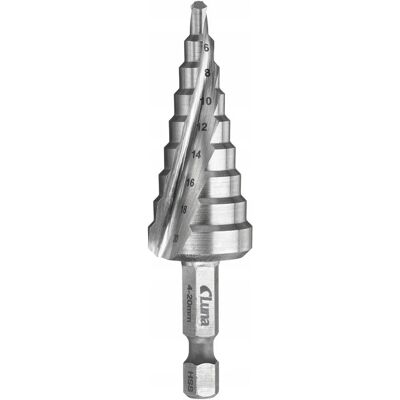 LUNA Stufenbohrer 4-20mm Schnellstahl - Bohrer für Metall Kunststoff Laminat LUNA Stufenbohrer 4-20mm Schnellstahl - Bohrer für Metall Kunststoff Laminat