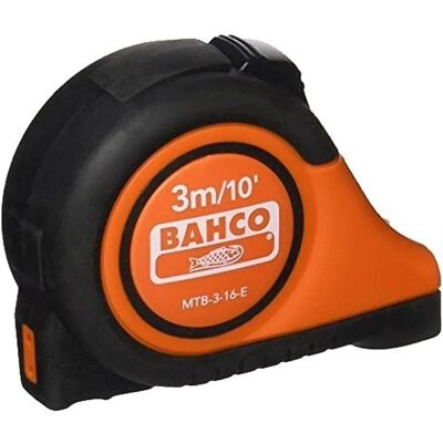 Fita métrica Bahco 3m - bloqueio automático, alto contraste, estojo de borracha resistente a impactos Fita métrica Bahco 3m - bloqueio automático, alto contraste, estojo de borracha resistente a impactos