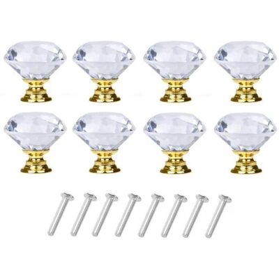 INF Boutons en verre en forme de diamant - 8 pièces - Transparent / Or INF Boutons en verre en forme de diamant - 8 pièces - Transparent / Or
