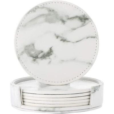 INF Untersetzer 6er-Set PU-Leder Marmor Weiß - Coasters INF Untersetzer 6er-Set PU-Leder Marmor Weiß - Coasters