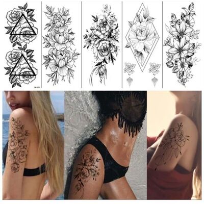 INF Tatouages Temporaires Motifs Floraux - 8 Pièces Noirs - Publicité INF Tatouages Temporaires Motifs Floraux - 8 Pièces Noirs - Publicité
