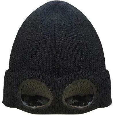INF - Winter Knit Hat with Protective Glasses - Musta - Hat INF - Winter Knit Hat with Protective Glasses - Musta - Hat