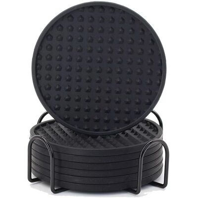 INF Ensemble de 6 sous-verres en silicone pour café avec support - Sous-verres - Publicité INF Ensemble de 6 sous-verres en silicone pour café avec support - Sous-verres - Publicité