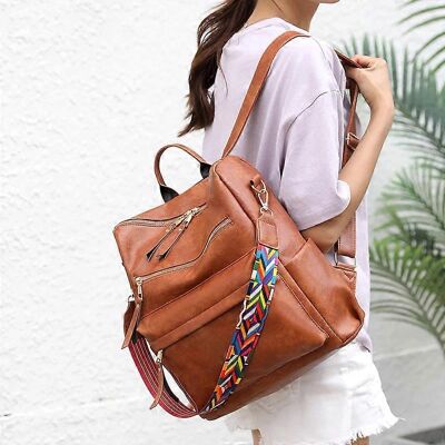 INF Vintage Rucksack - Doppelte Schultergurte für Damen Braun INF Vintage Rucksack - Doppelte Schultergurte für Damen Braun