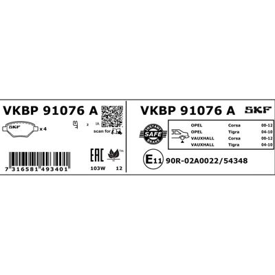 SKF VKBP 91076 A - Bromsbeläggssats för Opel, Fiat, Vauxhall SKF VKBP 91076 A - Bromsbeläggssats för Opel, Fiat, Vauxhall