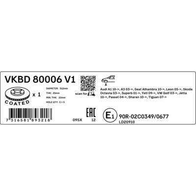 SKF Bromsskiva - Ventilerad, internt belagd - Q3, Tiguan, Yeti - Bromsskiva SKF Bromsskiva - Ventilerad, internt belagd - Q3, Tiguan, Yeti - Bromsskiva