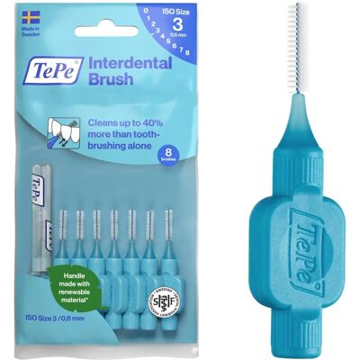 TePe Interdentalharjat 0,6mm Sininen - 8 kappaleen pakkaus TePe Interdentalharjat 0,6mm Sininen - 8 kappaleen pakkaus