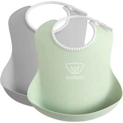 BabyBjörn Baby Lätzchen - Grau / Pulvergrün - Wasserdicht, Tiefe Tasche, Verstellbarer Nacken BabyBjörn Baby Lätzchen - Grau / Pulvergrün - Wasserdicht, Tiefe Tasche, Verstellbarer Nacken