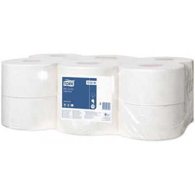 Tork Vit Mini Jumbo Toalettpapper - 170m, Paket med 12 Tork Vit Mini Jumbo Toalettpapper - 170m, Paket med 12