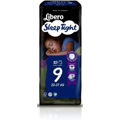Libero Sleep Tight Bleier - Nattbukser Superabsorberende - Størrelse 9 (22-37kg) - 10 stk Libero Sleep Tight Bleier - Nattbukser Superabsorberende - Størrelse 9 (22-37kg) - 10 stk