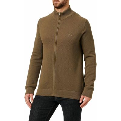 GANT Cardigan de piqué de algodão (8040524) - Pulôver com zíper verde GANT Cardigan de piqué de algodão (8040524) - Pulôver com zíper verde