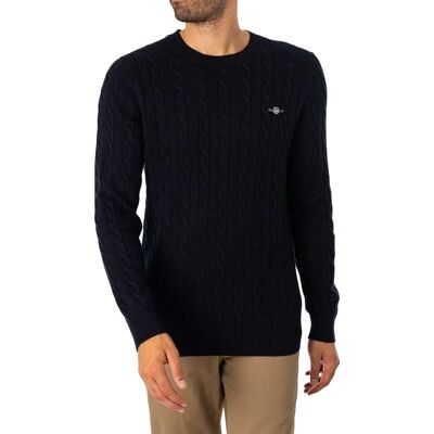 GANT Pull en cable (8050601) - pull en tricot à col rond en coton (8050601-433) bleu GANT Pull en cable (8050601) - pull en tricot à col rond en coton (8050601-433) bleu