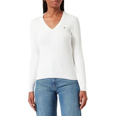 Pull à col V en tricot torsadé GANT en coton stretch (4800101) - coquille d'œuf Pull à col V en tricot torsadé GANT en coton stretch (4800101) - coquille d'œuf