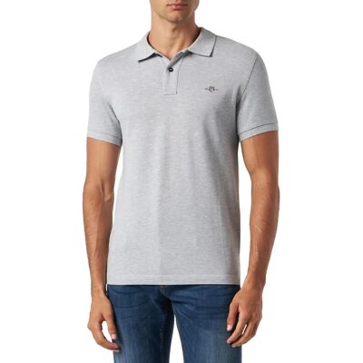 GANT Polo à Manches Courtes Slim Fit - Gris Mélange - Homme GANT Polo à Manches Courtes Slim Fit - Gris Mélange - Homme