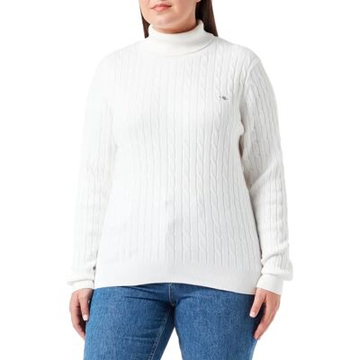 Gant Pull ras de cou blanc à coupe slim avec col en cygne - Pull Gant Pull ras de cou blanc à coupe slim avec col en cygne - Pull