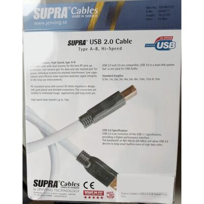 Supra USB 2.0 Kabel 1 m Blau - USB Kabel Supra USB 2.0 Kabel 1 m Blau - USB Kabel