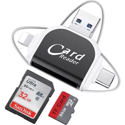Mobil o Teknik Monipuolinen 4-in-1 muistikortinlukija - USB C SD TF Mobil o Teknik Monipuolinen 4-in-1 muistikortinlukija - USB C SD TF
