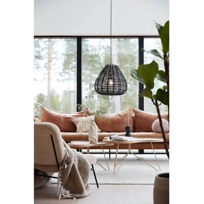 PR Home Adelle 43cm Sort Håndflettet Rattan Loftlampe PR Home Adelle 43cm Sort Håndflettet Rattan Loftlampe