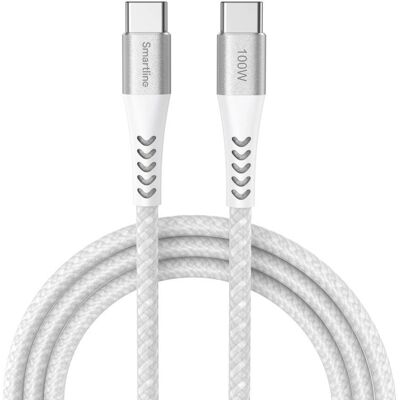Smartline 100W USB-C til USB-C Kabel 2m - Hvit Smartline 100W USB-C til USB-C Kabel 2m - Hvit
