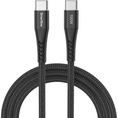 Smartline 100W USB-C til USB-C Kabel - 2m - Svart Smartline 100W USB-C til USB-C Kabel - 2m - Svart