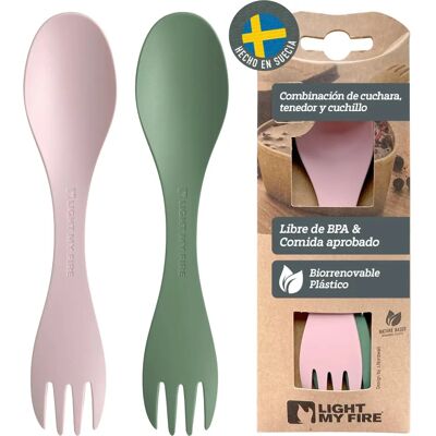 Light My Fire Spork Little BIO 2-pack - Szemcsés zöld / Poros rózsaszín - Evőeszközök Light My Fire Spork Little BIO 2-pack - Szemcsés zöld / Poros rózsaszín - Evőeszközök