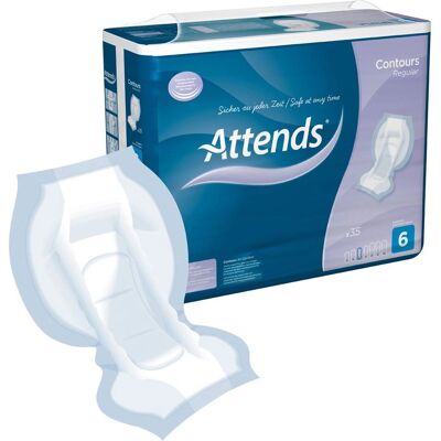 Attends Contours Regular 6 Tampons d’Incontinence - Incontinence Pads - Publicité Attends Contours Regular 6 Tampons d’Incontinence - Incontinence Pads - Publicité