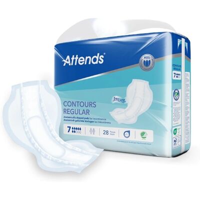 Attends Contours Regular 7 - Protège-incontinence - Absorption Maximale - Publicité Attends Contours Regular 7 - Protège-incontinence - Absorption Maximale - Publicité