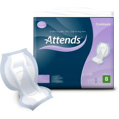 Attends Contours Regular 8 Serviettes - Incontinence - Publicité Attends Contours Regular 8 Serviettes - Incontinence - Publicité