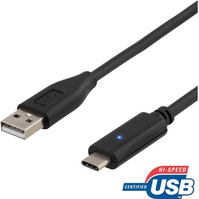 Deltaco USB 2.0 Kabel - Type-A till USB-C 1m Deltaco USB 2.0 Kabel - Type-A till USB-C 1m