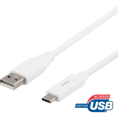 Deltaco USB-kaapeli - Type C:stä Type A:ksi - 0,5 m - Valkoinen Deltaco USB-kaapeli - Type C:stä Type A:ksi - 0,5 m - Valkoinen
