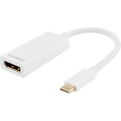 Deltaco USB-C:n DisplayPort-sovitin - 0,1m Valkoinen Deltaco USB-C:n DisplayPort-sovitin - 0,1m Valkoinen