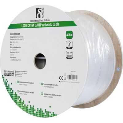 Deltaco Valkoinen 305m Cat6a U/UTP Verkkokaapeli - LSZH, 10 Gbps Deltaco Valkoinen 305m Cat6a U/UTP Verkkokaapeli - LSZH, 10 Gbps